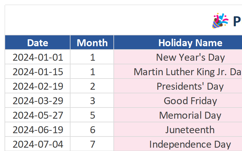 Holidays Sheet