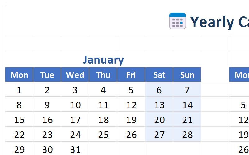 Yearly Calendar View