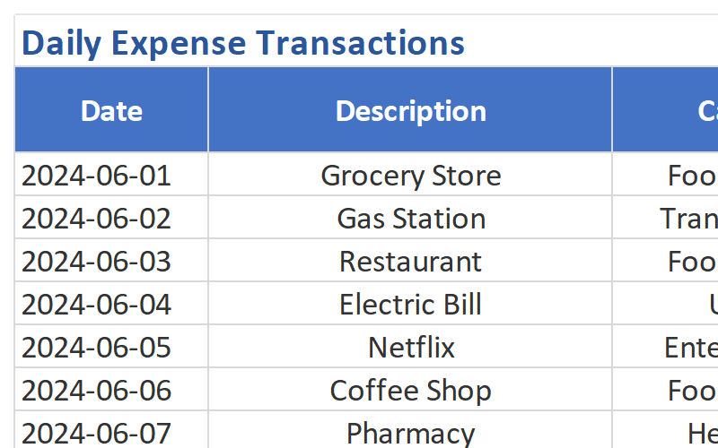 Expense Transactions Log