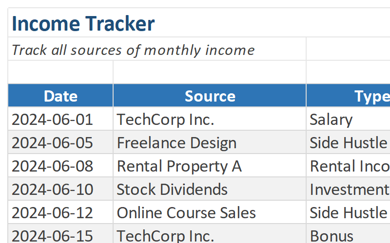 Income Tracker Sheet