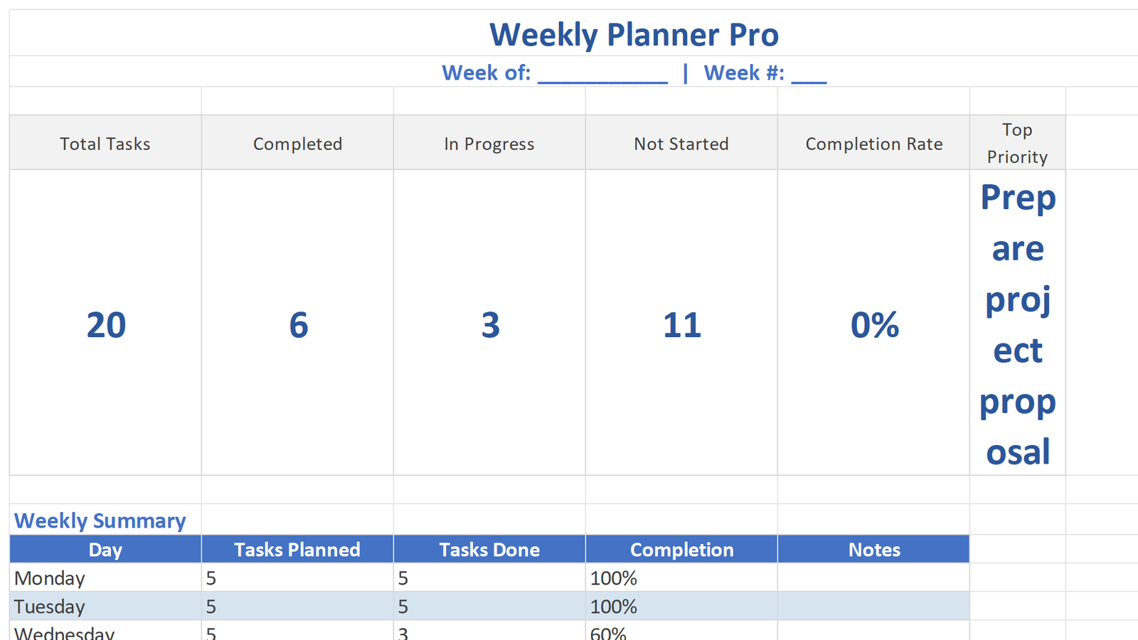 Weekly Planner Dashboard